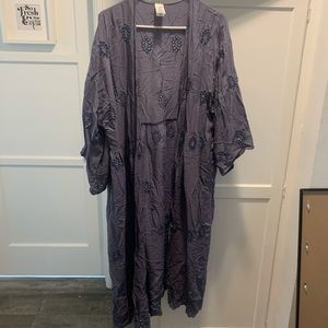 3 for $15 - Blue Kimono/ Cover-up with Embroidered Cut out detail - size large